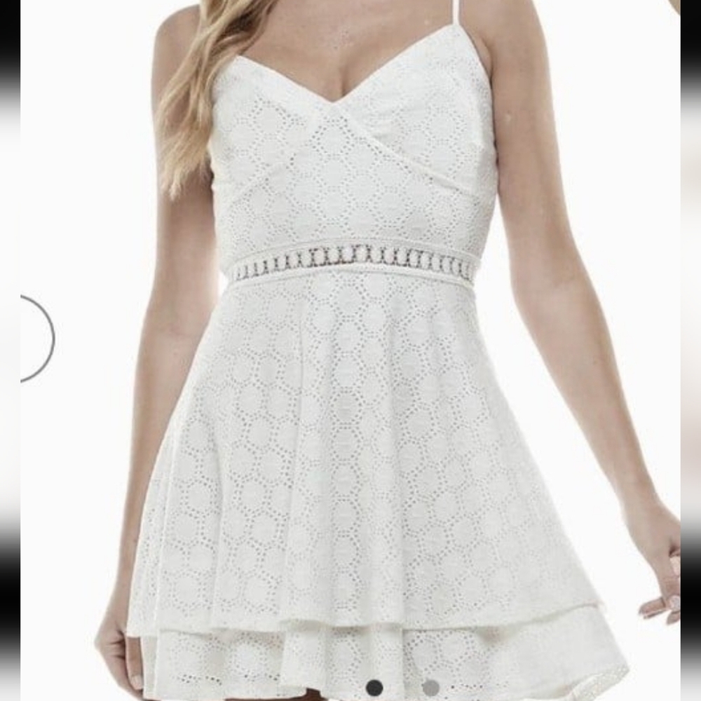 NWT City Studios white eyelet Juniors SZ 13 mini tiered strappy dress feminine